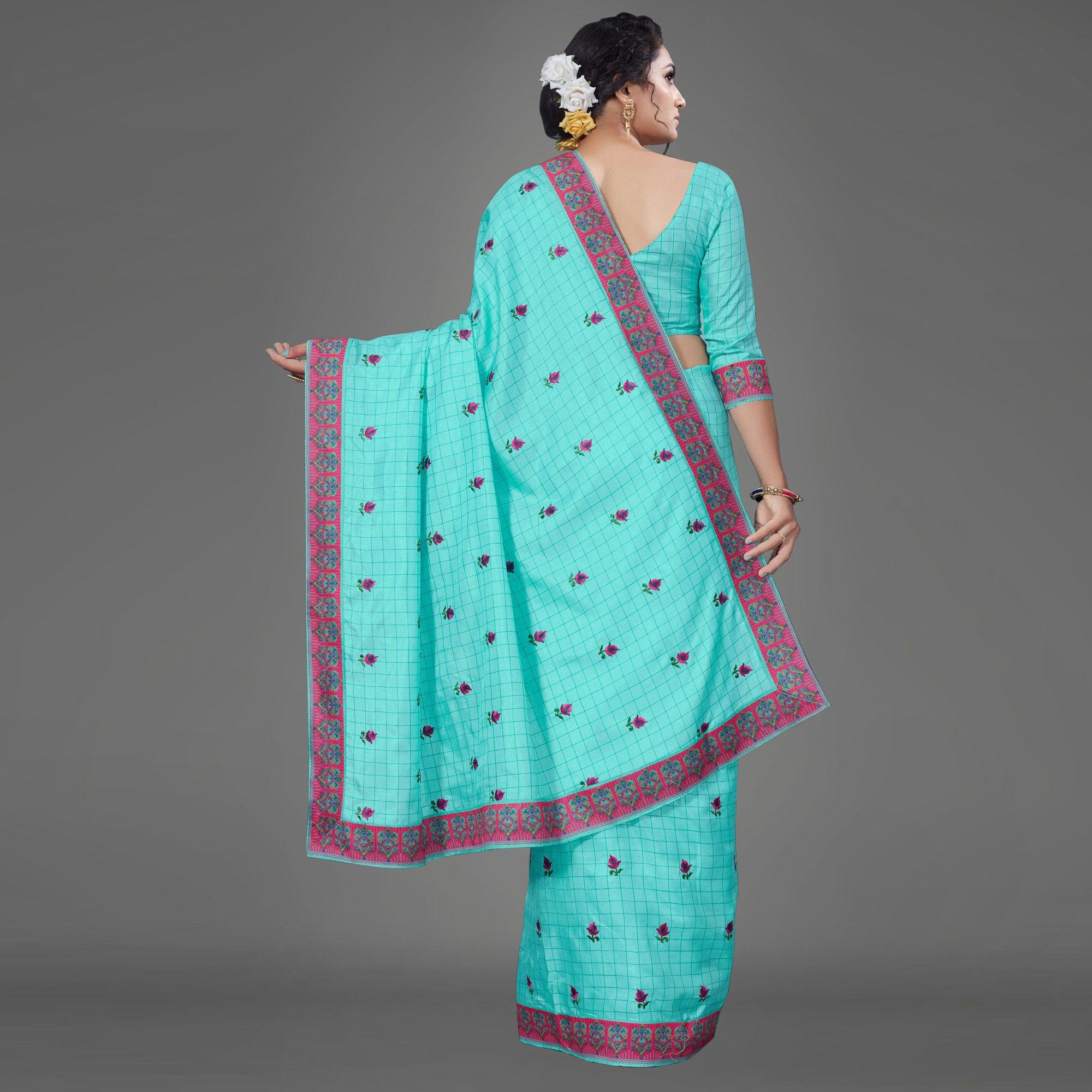 Sea Green Casual Bhagalpuri Silk Woven Saree With Unstitched Blouse - Peachmode
