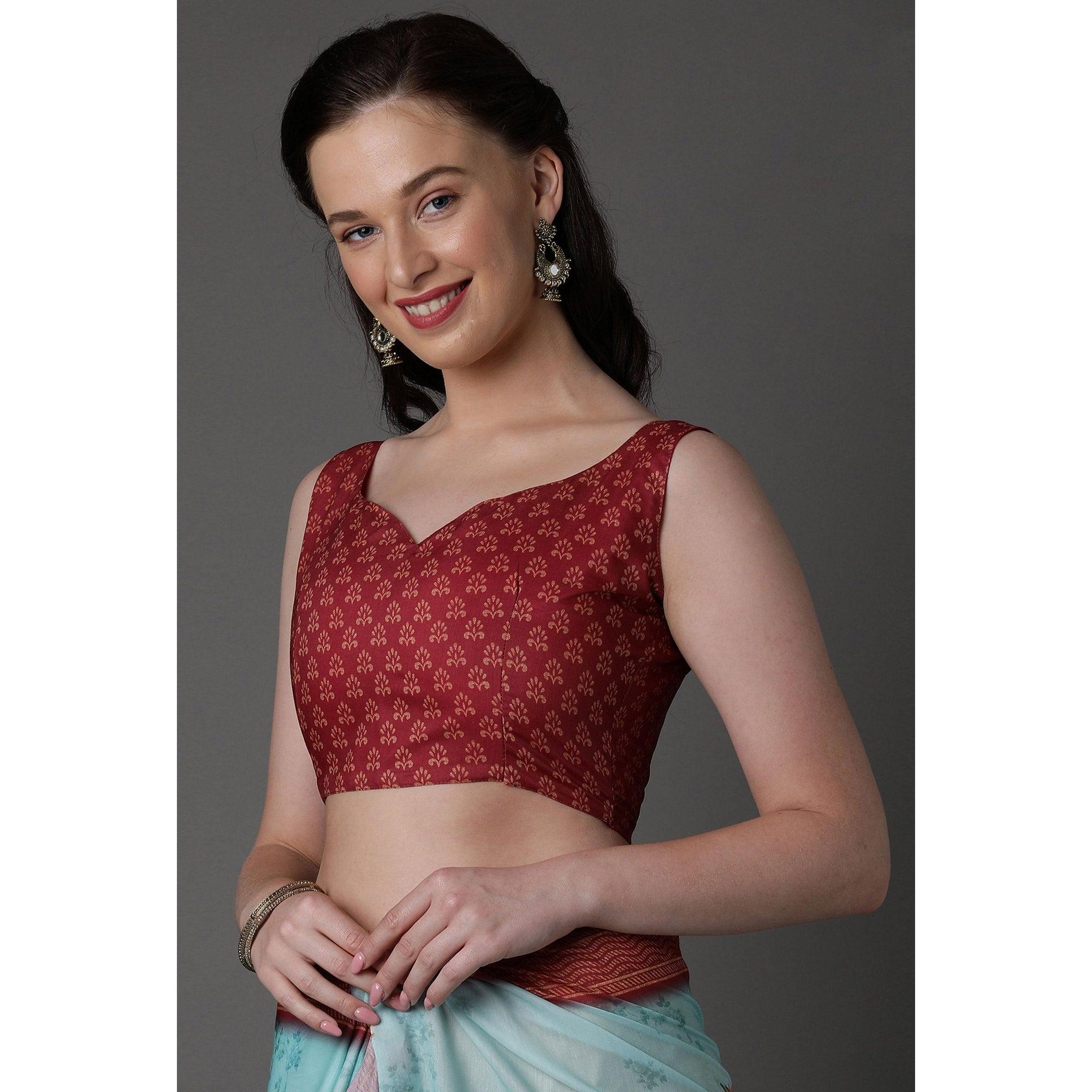 Sea Green Casual Cotton Silk Printed Saree With Unstitched Blouse - Peachmode