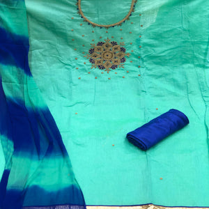 Sea Green Casual Wear Embroidered Modal Dress Material - Peachmode