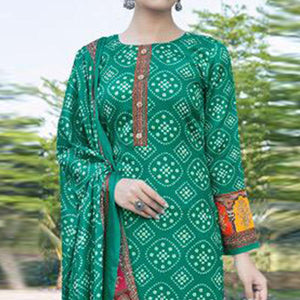 Sea Green Casual Wear Printed Jam Satin Suit - Peachmode