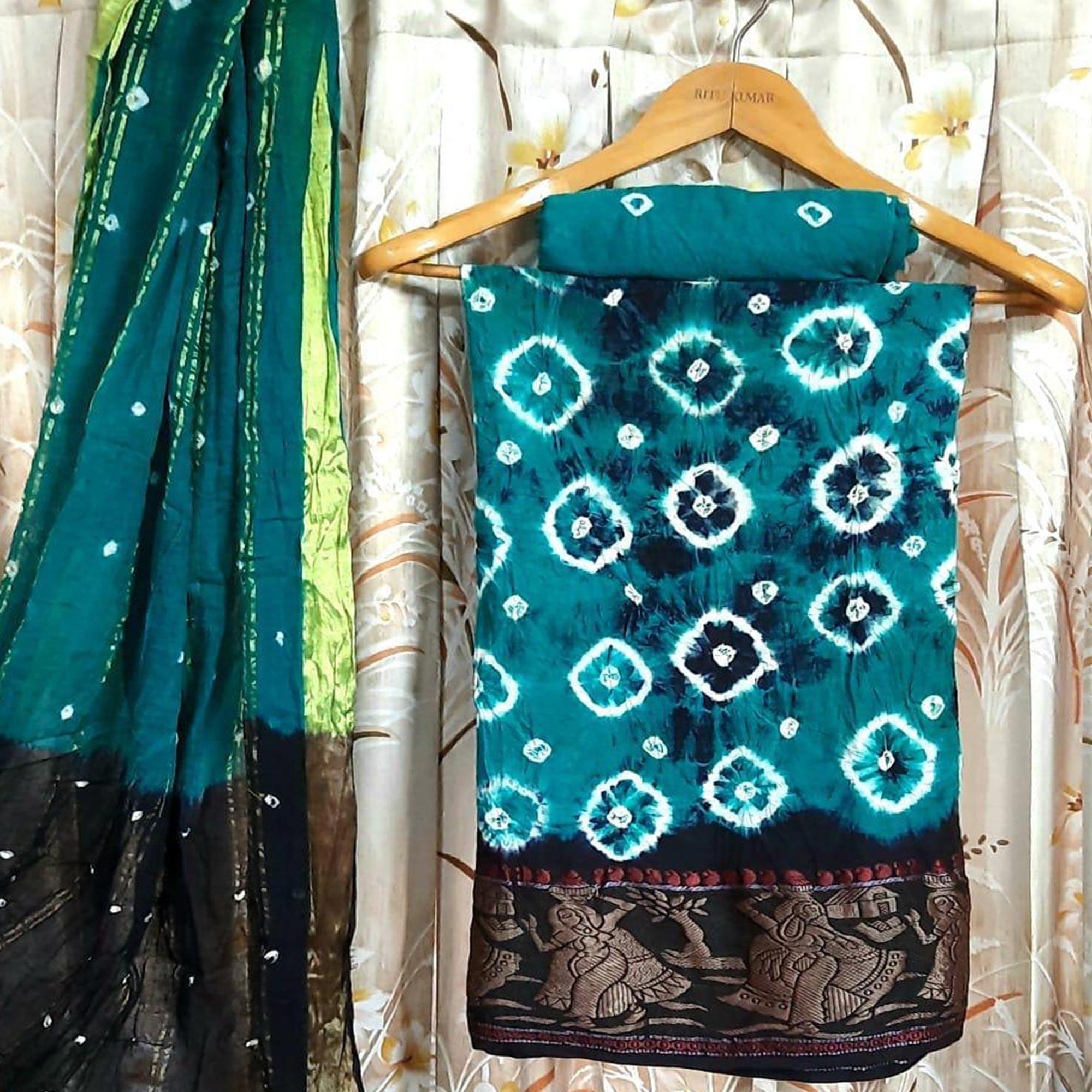 Sea Green Casual Wear Printed Pure Cotton Dress Material - Peachmode
