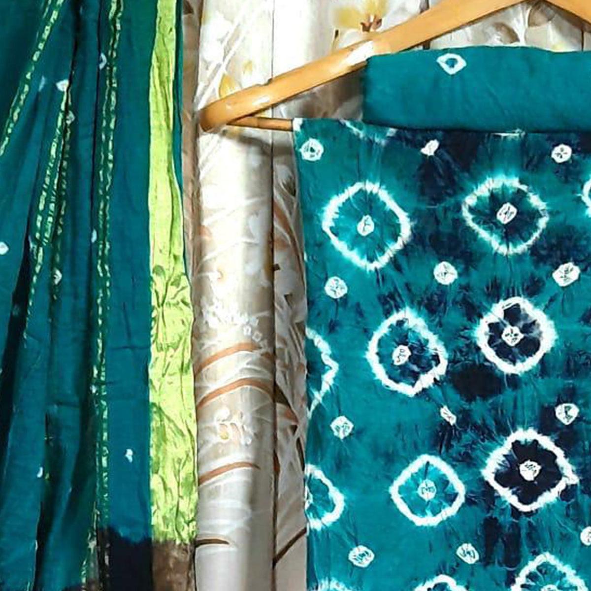 Sea Green Casual Wear Printed Pure Cotton Dress Material - Peachmode