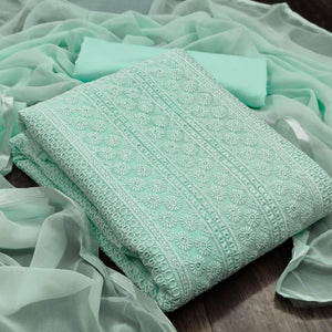 Sea Green Casual Wear Sequence Embroidered Georgette Dress Material - Peachmode