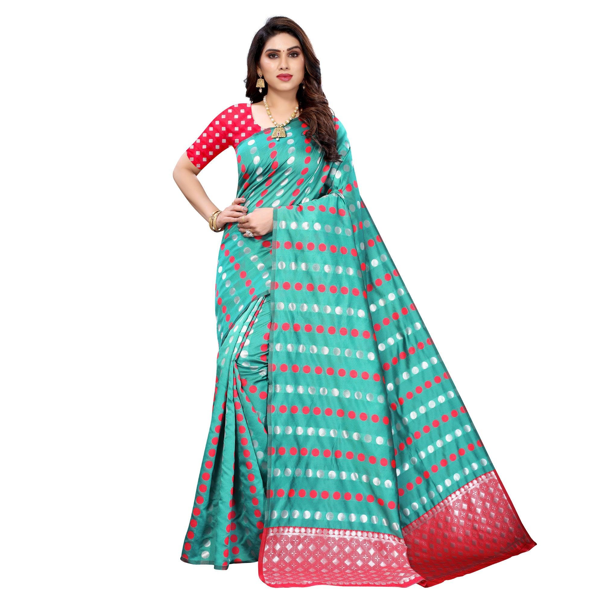 Sea Green Casual Wear Woven Banarasi Silk Saree - Peachmode