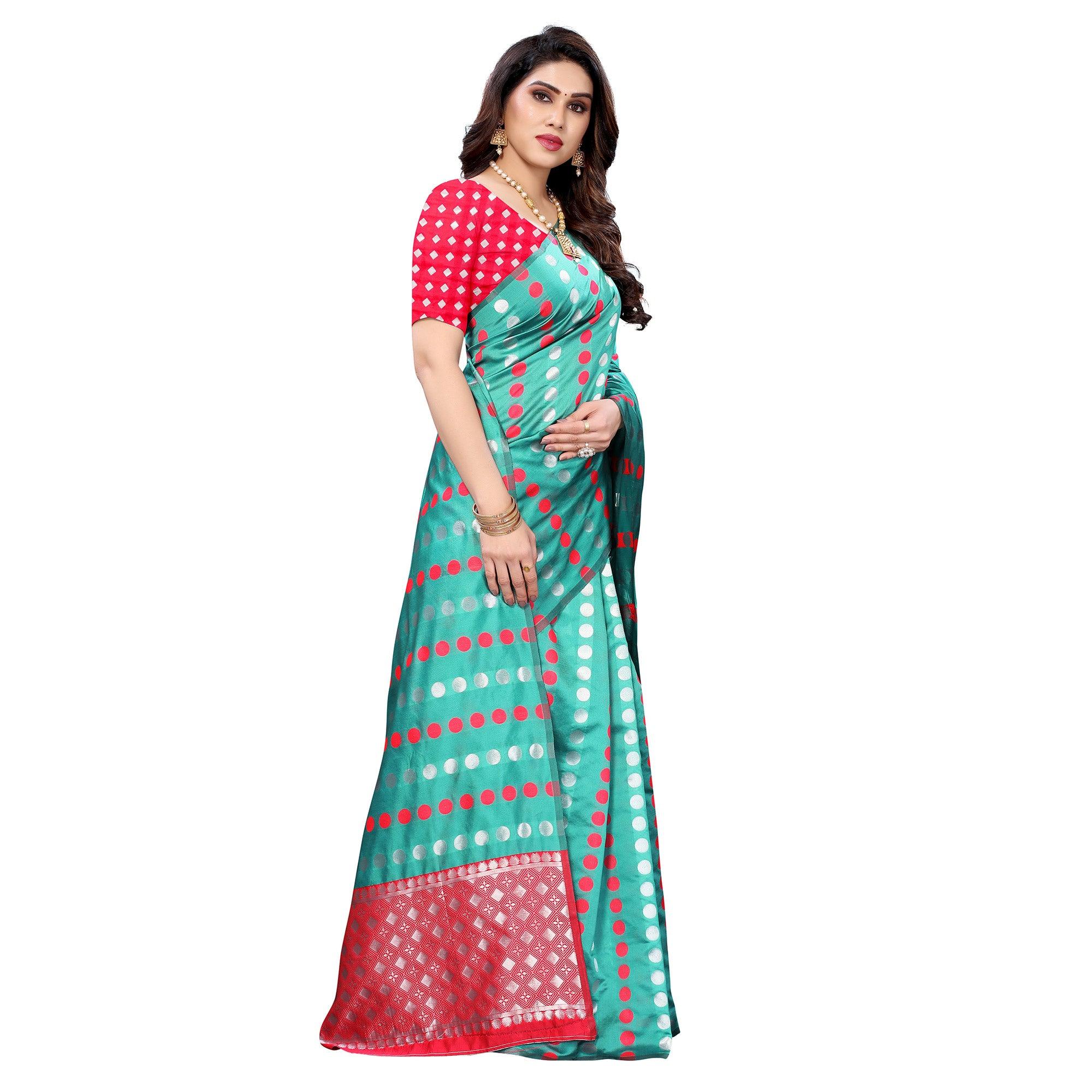 Sea Green Casual Wear Woven Banarasi Silk Saree - Peachmode