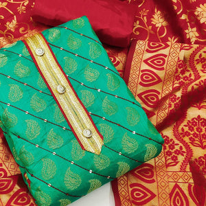 Sea Green Festive Wear Embroidered Chanderi Dress Material - Peachmode