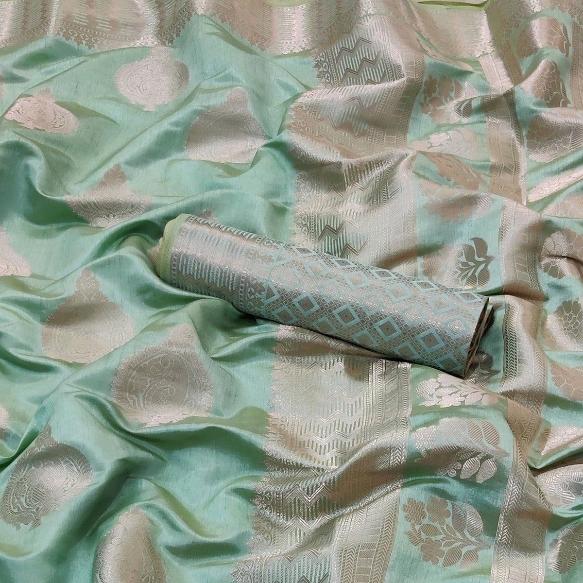 Sea Green Festive Wear Soft Jari Woven Art Silk Saree - Peachmode