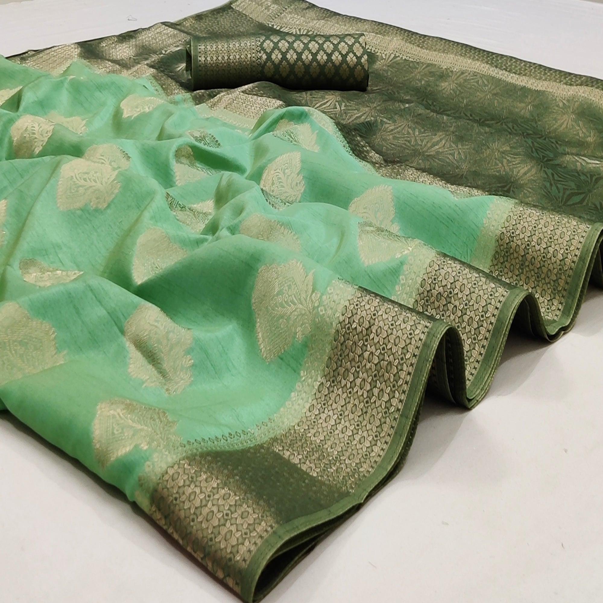 Sea Green Festive Wear Woven Art Silk Double Dying Sarees With Zari Border - Peachmode