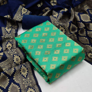 Sea Green Festive Wear Woven Banarasi Silk Dress Material - Peachmode