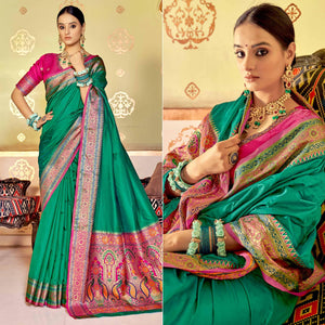 Sea Green Festive Wear Woven Banarasi Silk Saree - Peachmode