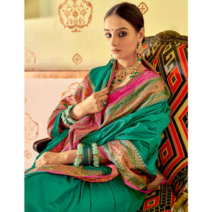 Sea Green Festive Wear Woven Banarasi Silk Saree - Peachmode