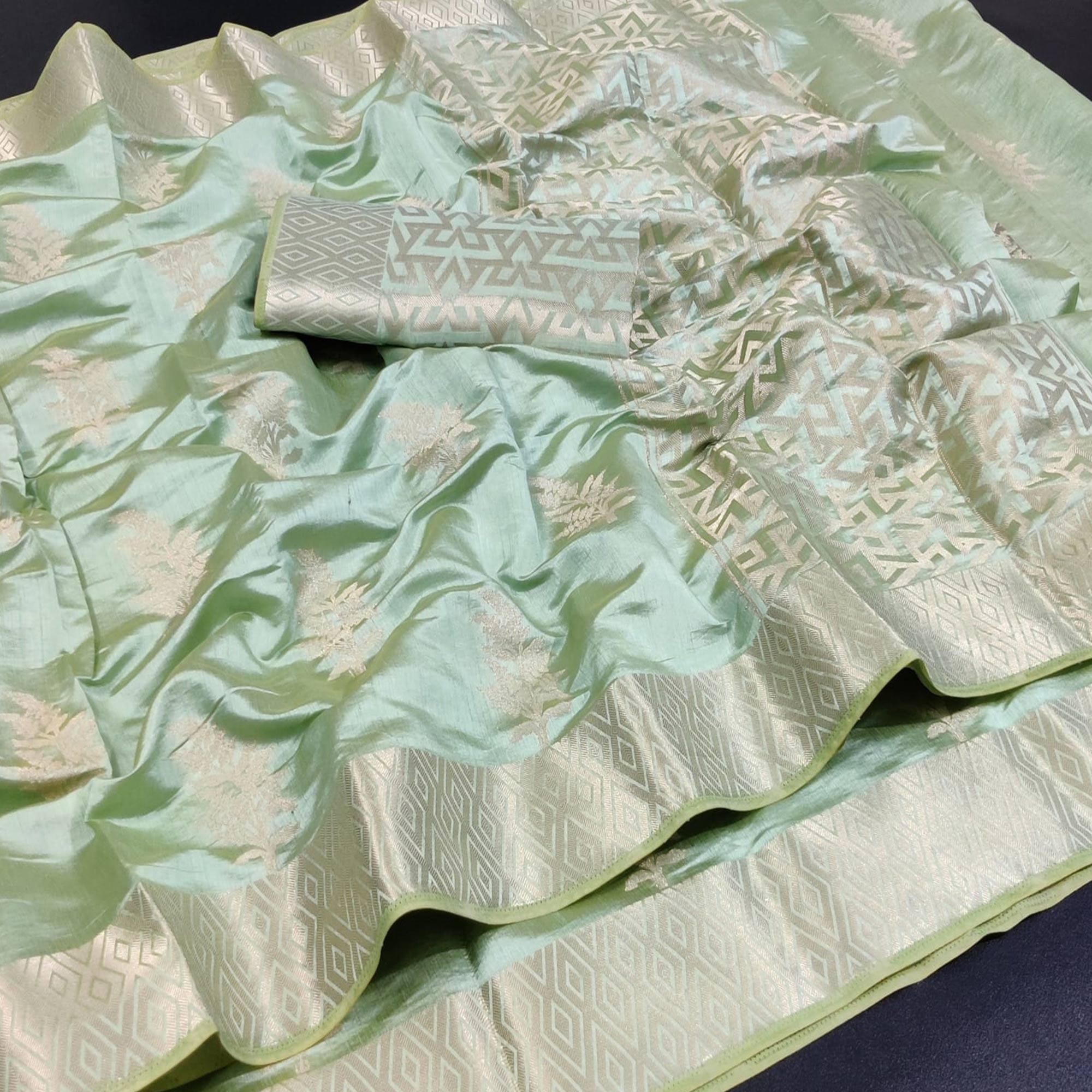Sea Green Festive Wear Woven Silk Saree With Butta Rich Pallu - Peachmode