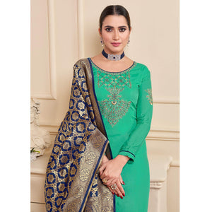 Sea Green Partywear Embroidered Rayon Palazzo Suit - Peachmode