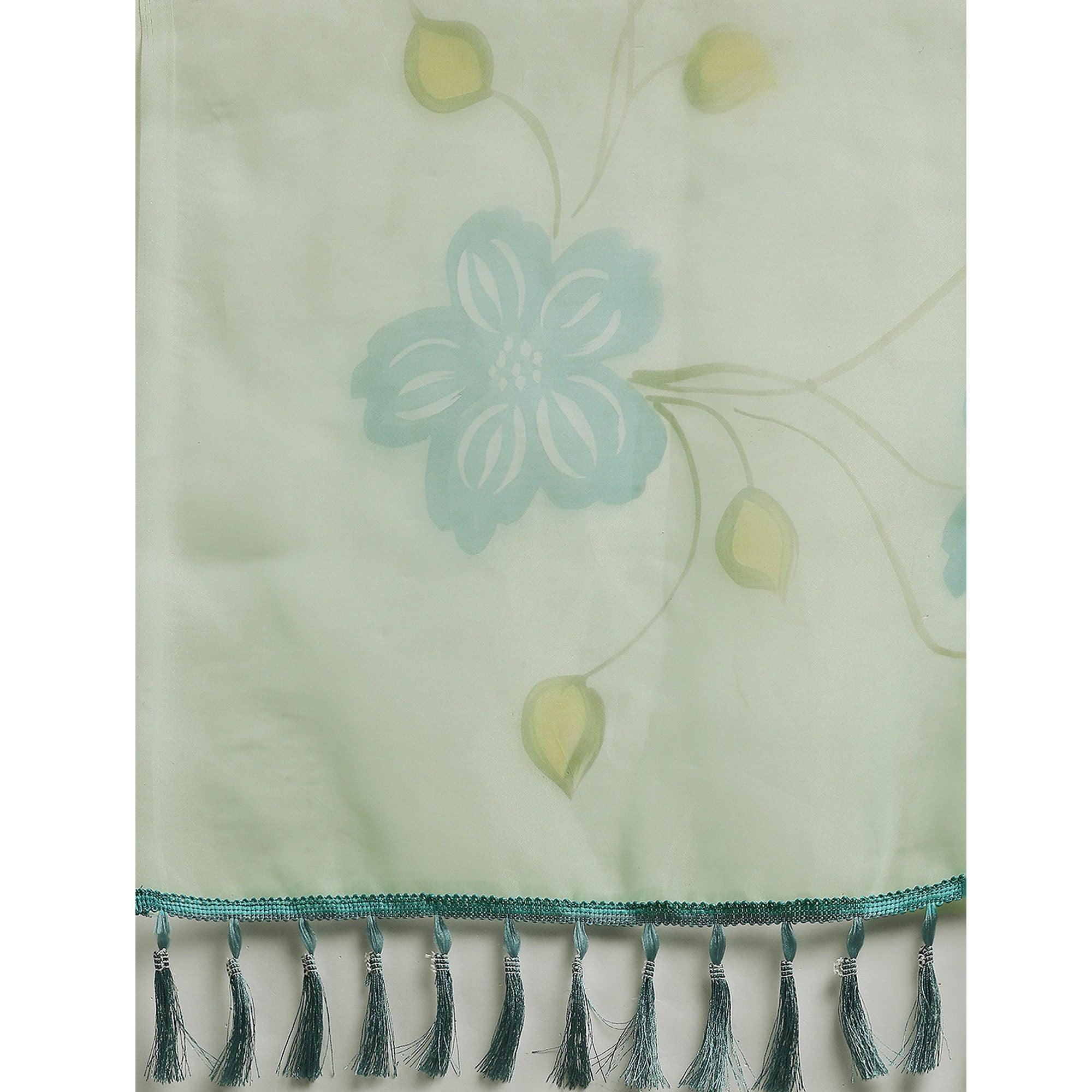 Sea Green Partywear Printed Organza Saree - Peachmode