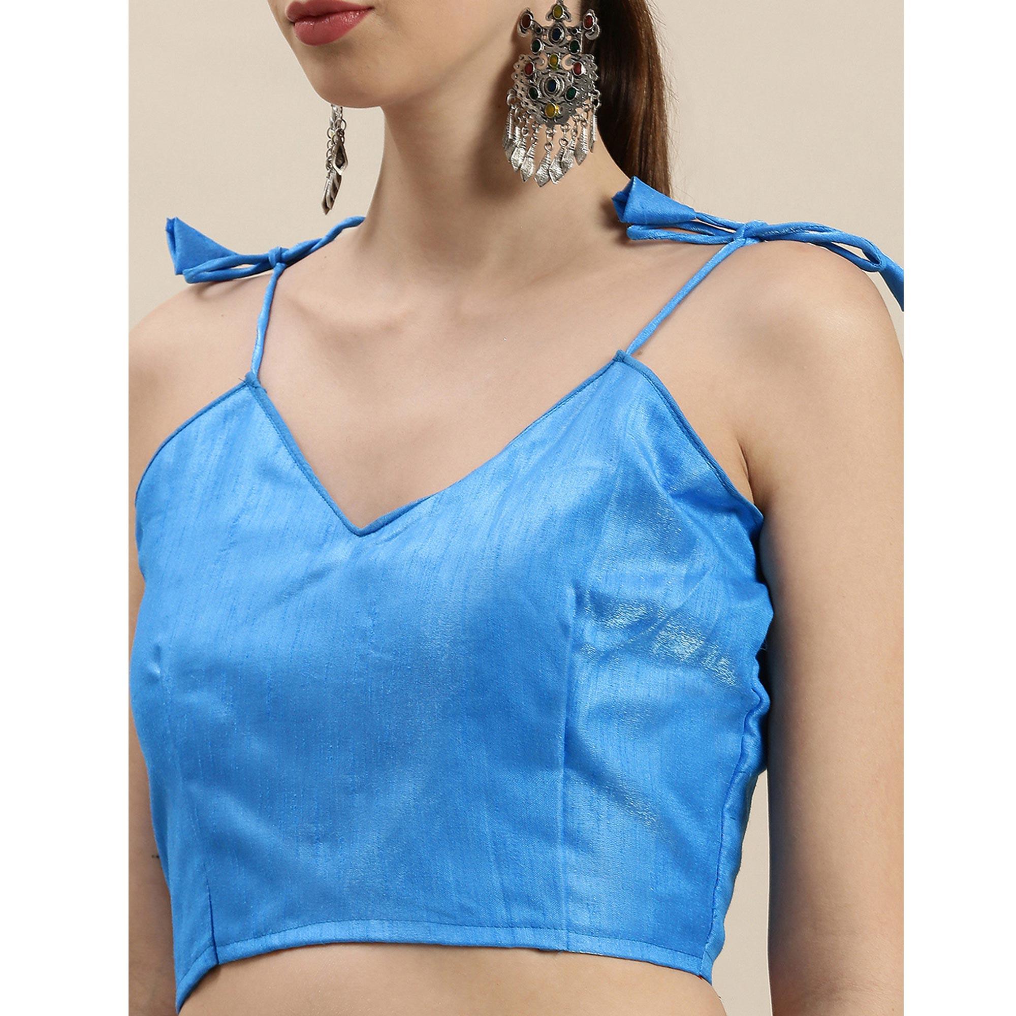 Sea Green Partywear Printed Organza Saree - Peachmode