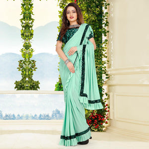 Sea Green Partywear Solid Sequence Work Art Silk Saree - Peachmode