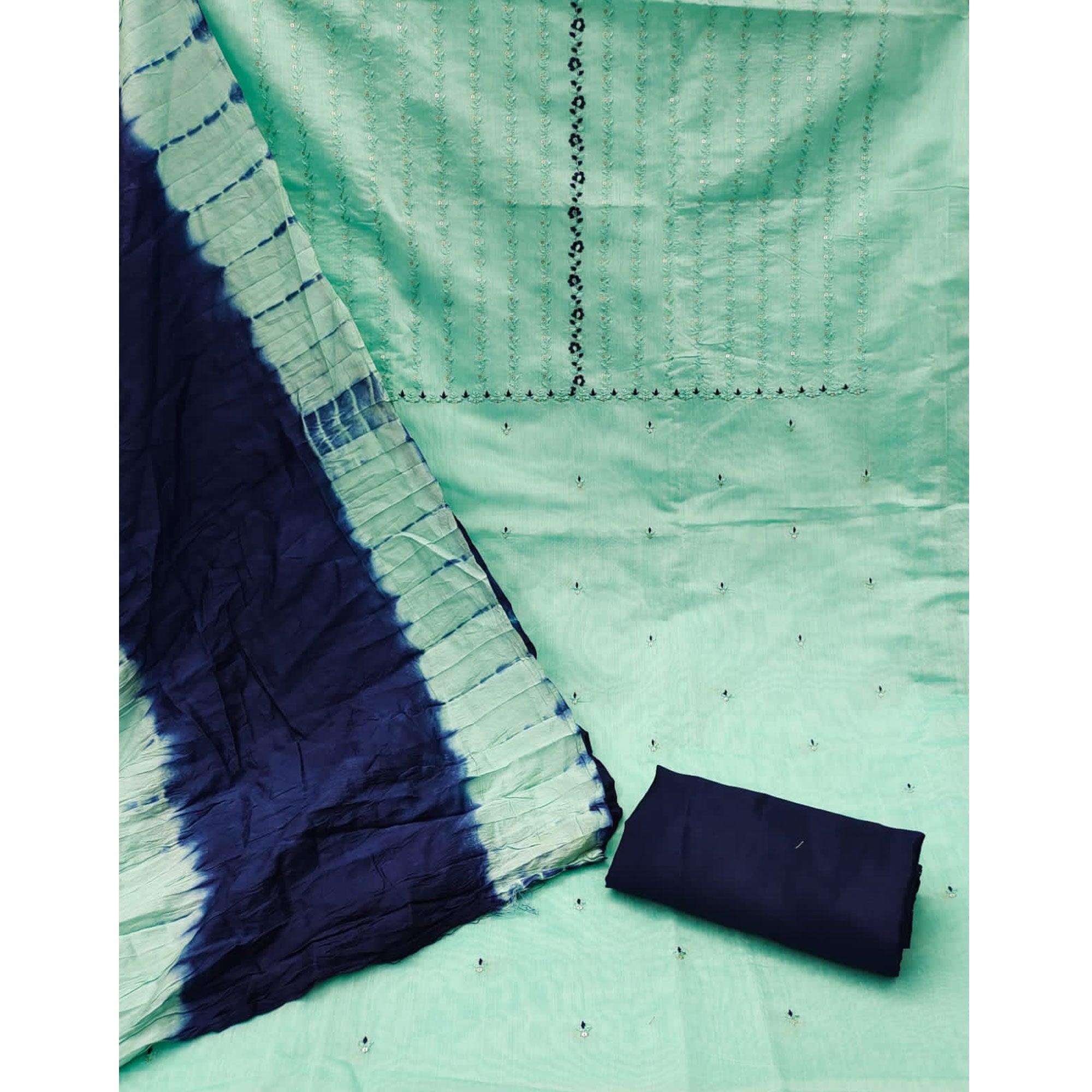 Sea Green Sequence Embroidered Chanderi Dress Material - Peachmode