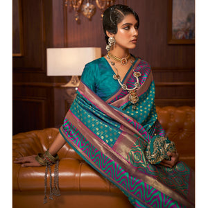 Sea Green Woven Art Silk Saree - Peachmode