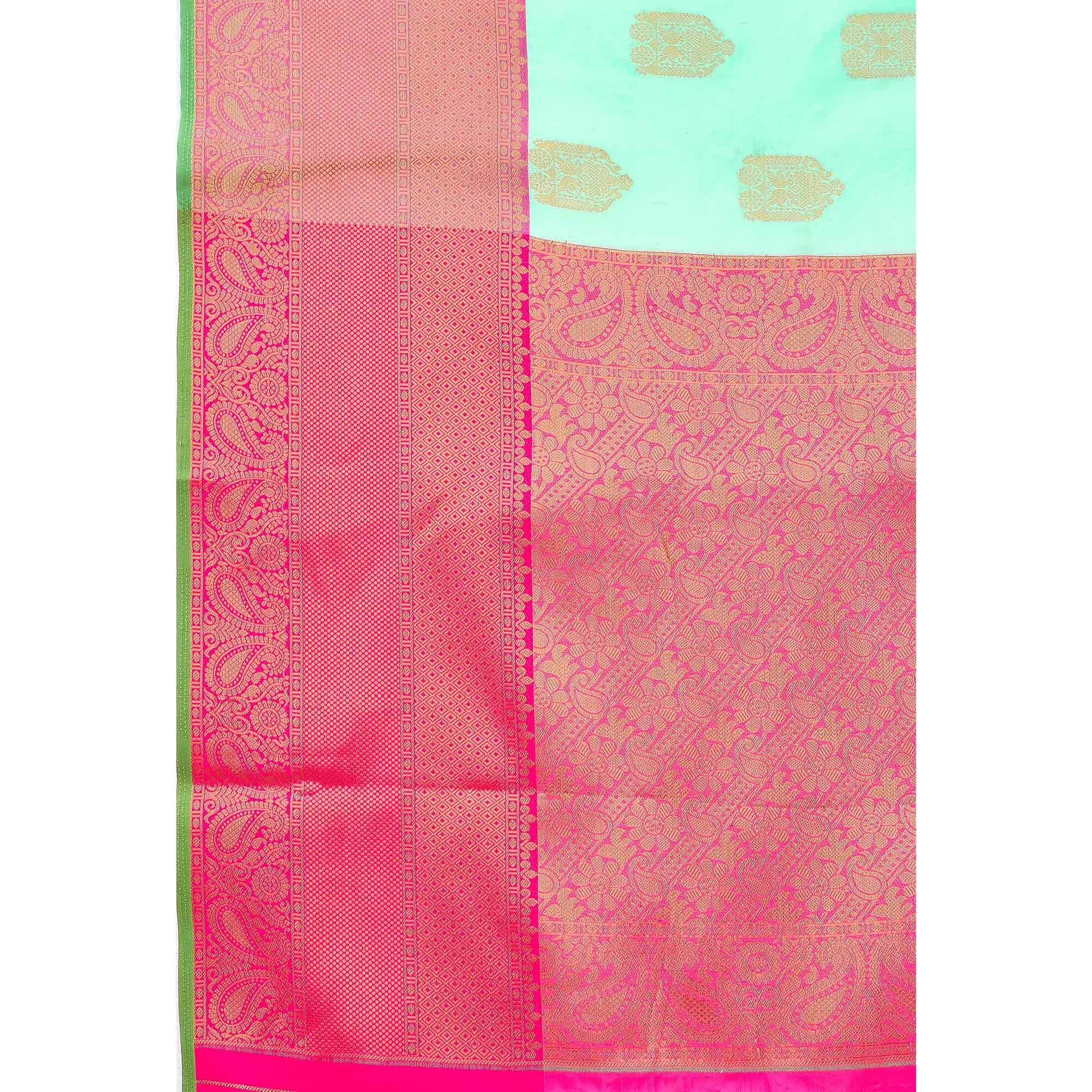 Sea Green Woven Banarasi Silk Saree - Peachmode