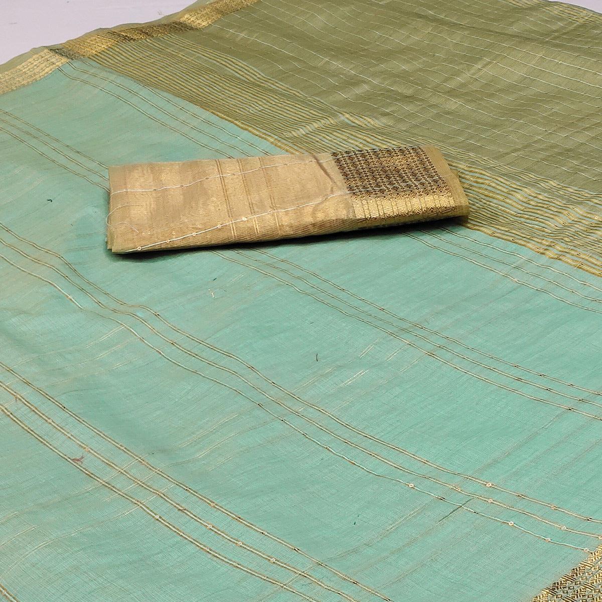 Sea Green Woven-Sequins Work Chanderi Saree - Peachmode