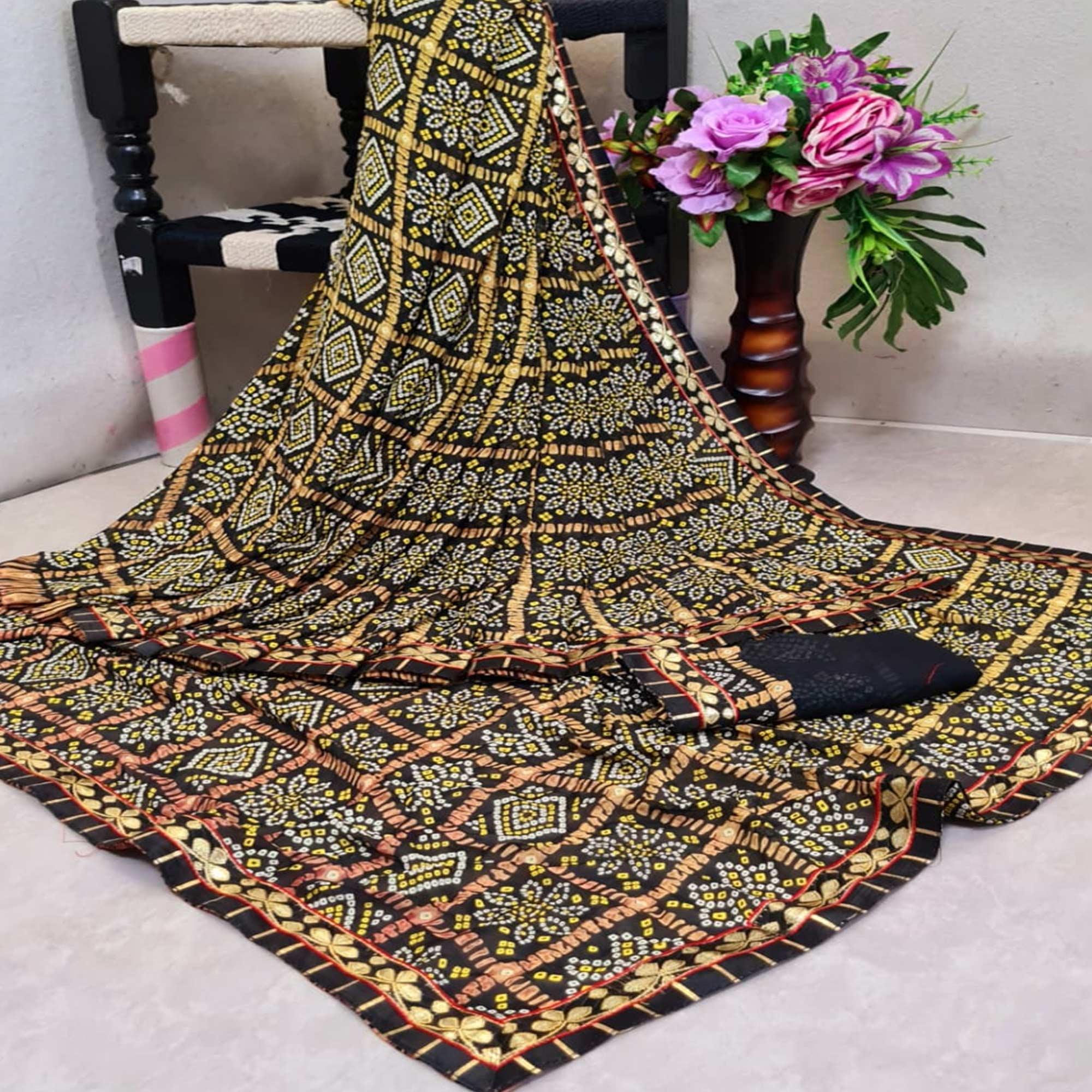 Sensational Black Colored Casual Printed Moss Georgette Saree - Peachmode