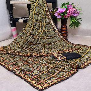Sensational Black Colored Casual Printed Moss Georgette Saree - Peachmode