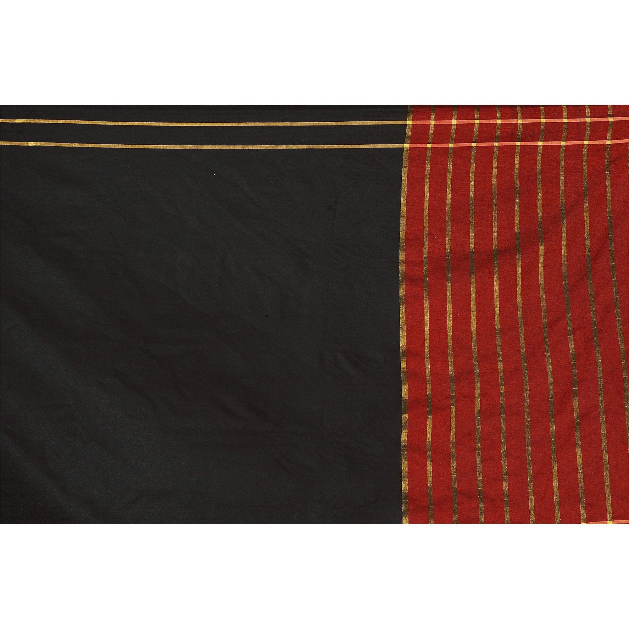 Sensational Black Colored Casual Wear Woven Cotton Silk Saree - Peachmode