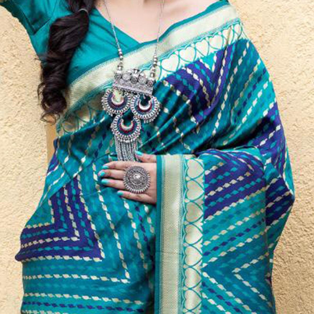 Sensational Blue Colored Festive Wear Woven Banarasi Silk Saree - Peachmode