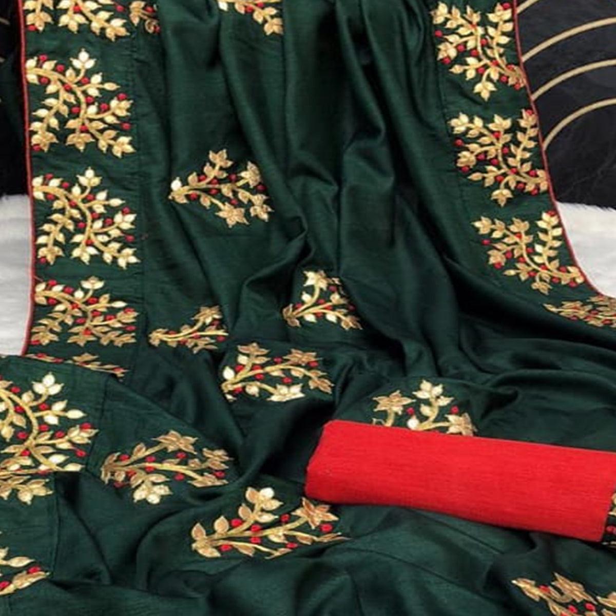 Sensational Dark Green Colored Festive Wear Woven Moss Georgette Saree - Peachmode