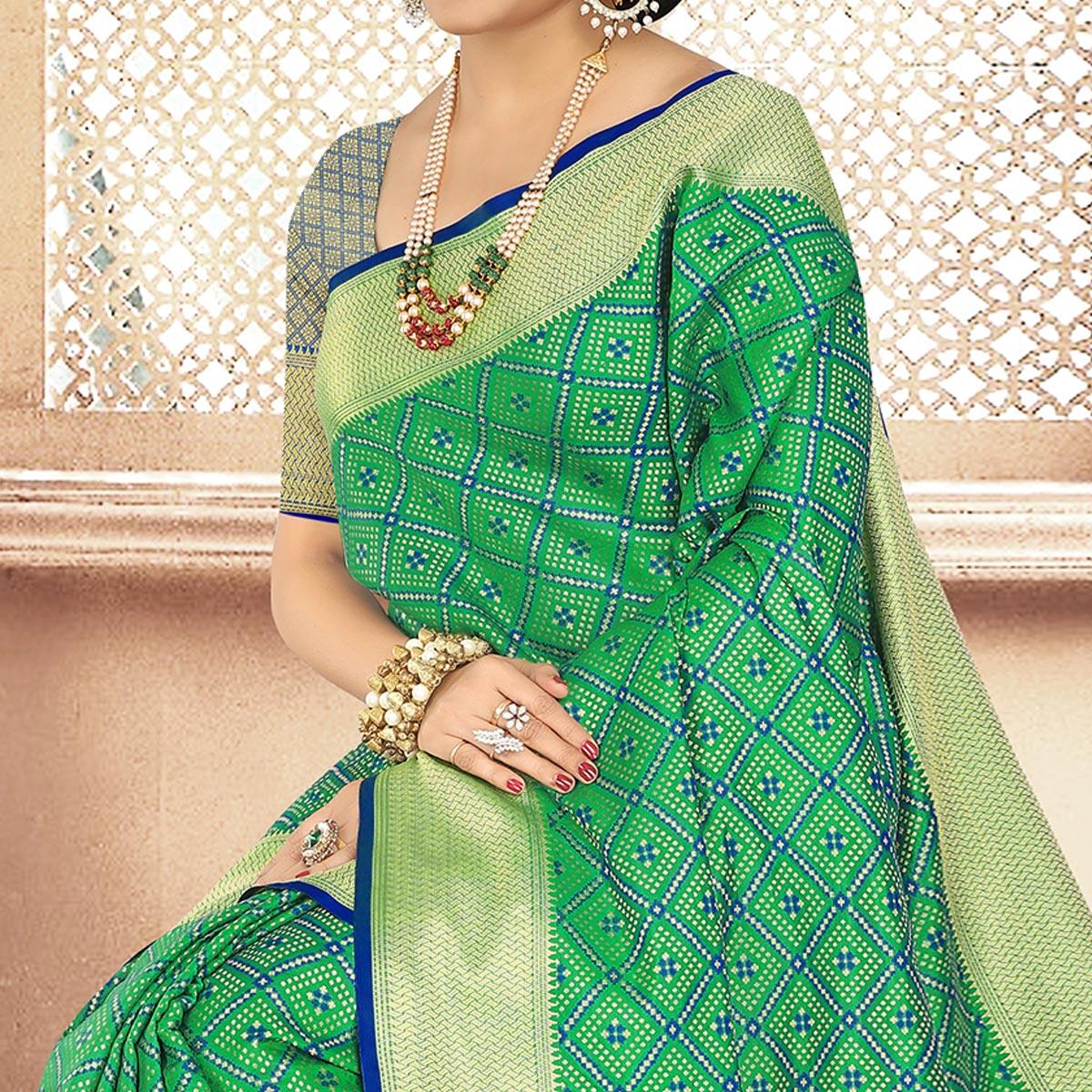 Sensational Green Colored Festive Wear Woven Banarasi Silk Saree - Peachmode