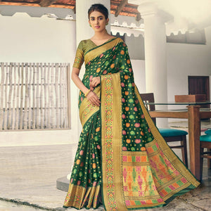 Sensational Green Colored Festive Wear Woven Heavy Banarasi Silk Saree - Peachmode