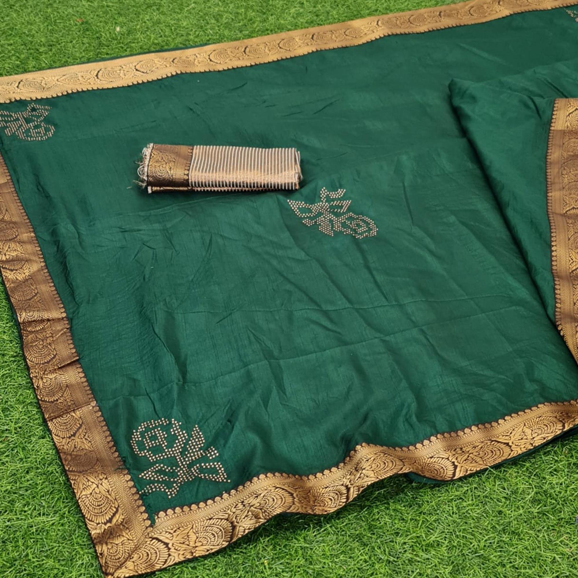 Sensational Green Coloured Casual Wear Lace Border Dola Silk Saree - Peachmode