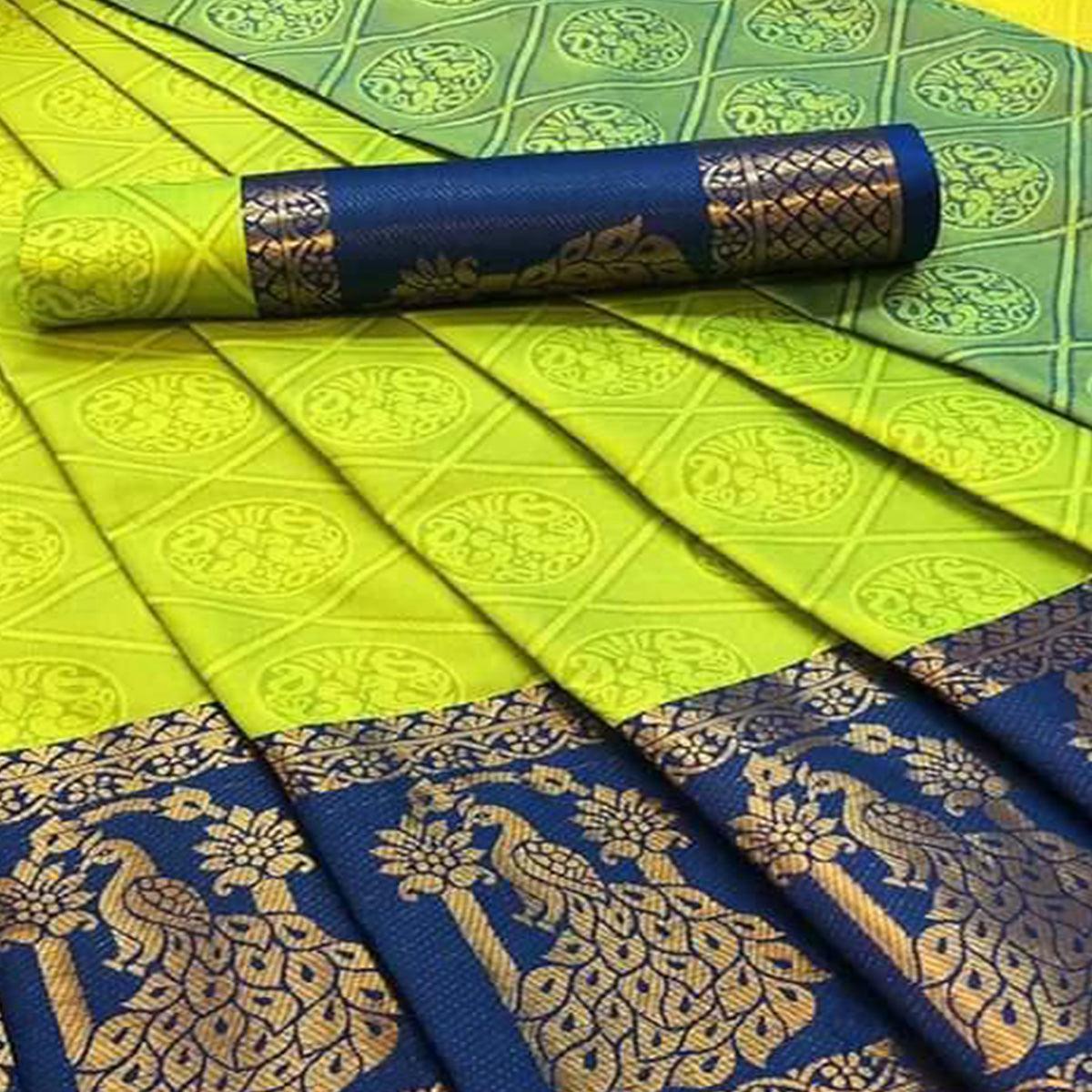Sensational Green Coloured Festive Wear Woven Cotton Silk Saree - Peachmode