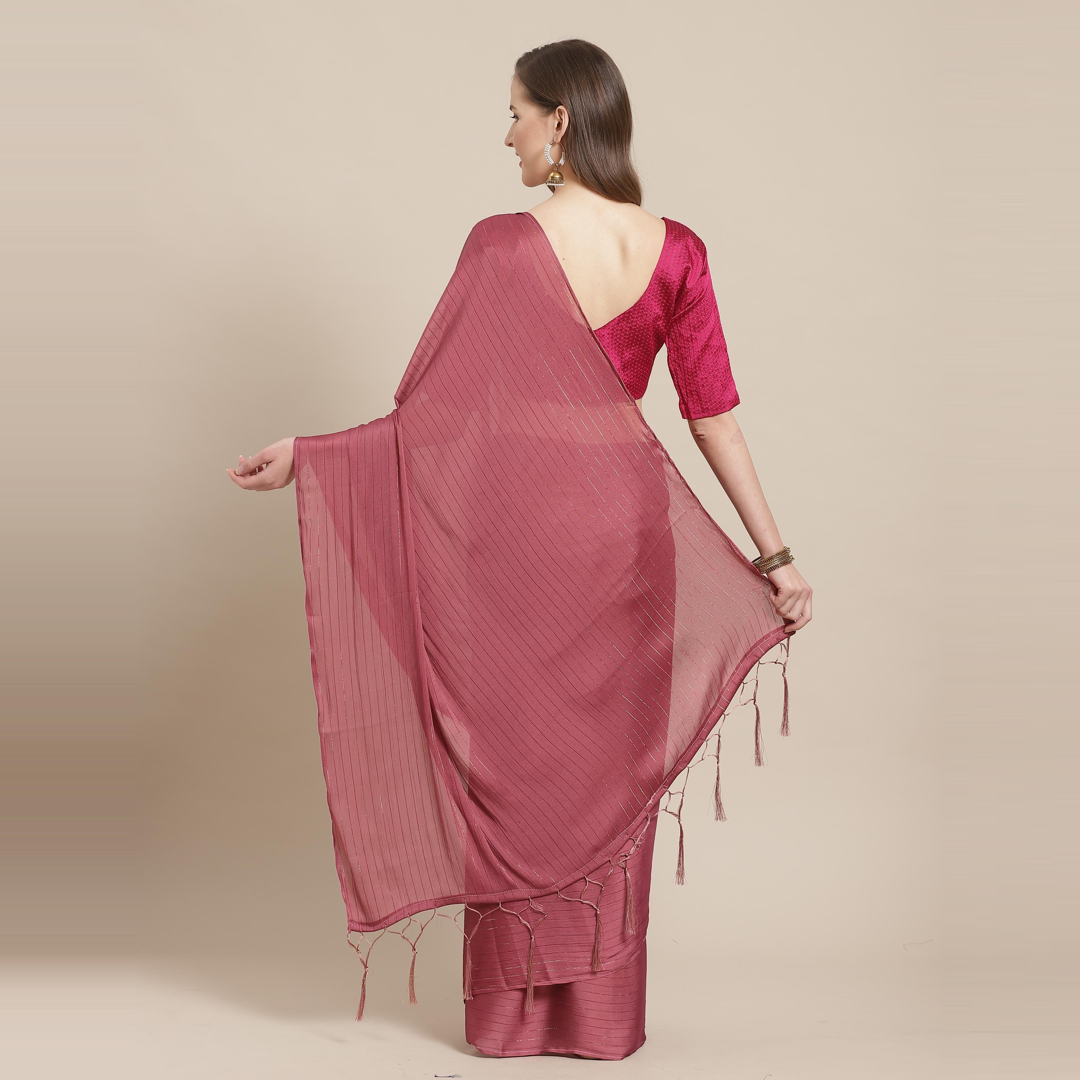 Sensational Magenta Colored Casual Wear Printed Poly Georgette Saree - Peachmode