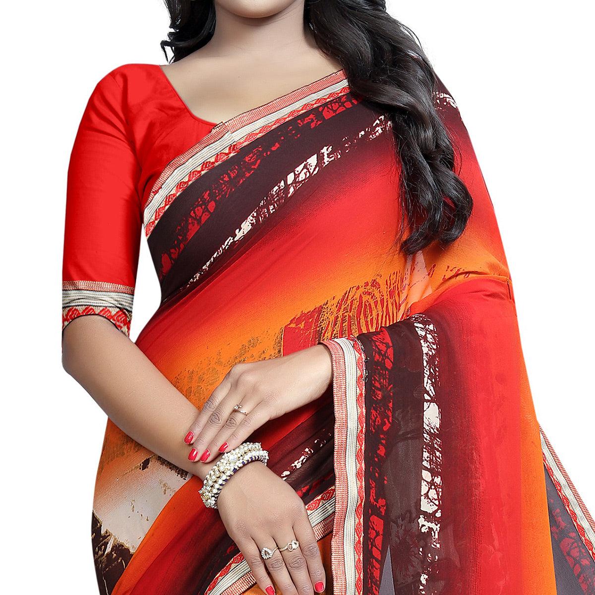 Sensational Multi Colored Casual Wear Printed Georgette Saree - Peachmode