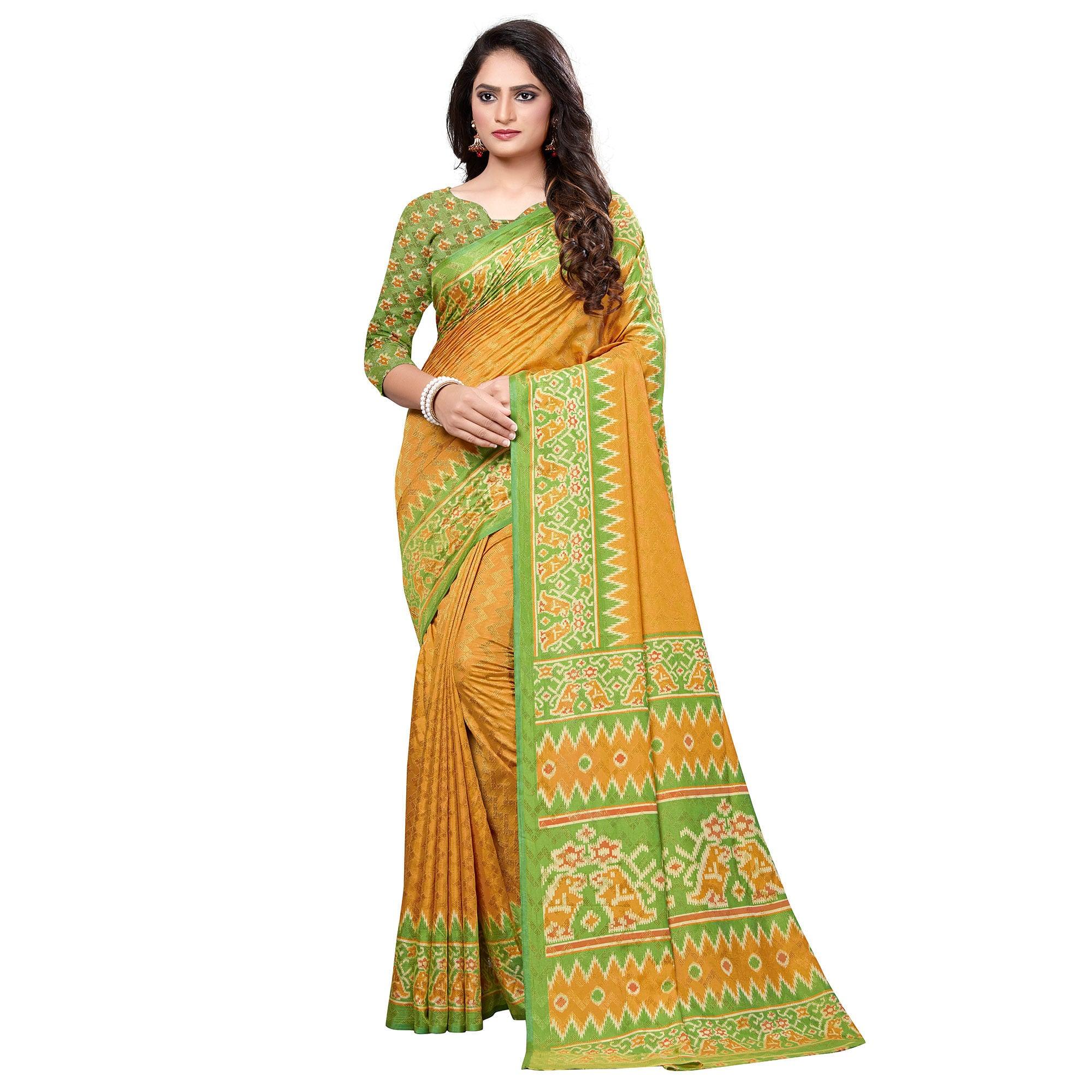 Sensational Mustard Yellow Colored Casual Printed Art Silk Saree - Peachmode