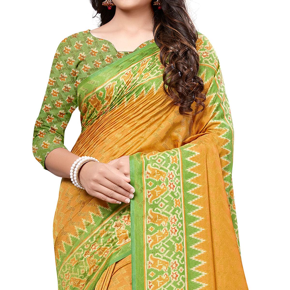 Sensational Mustard Yellow Colored Casual Printed Art Silk Saree - Peachmode