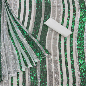 Silver-Green Partywear Sequence Embroidered Georgette Saree - Peachmode