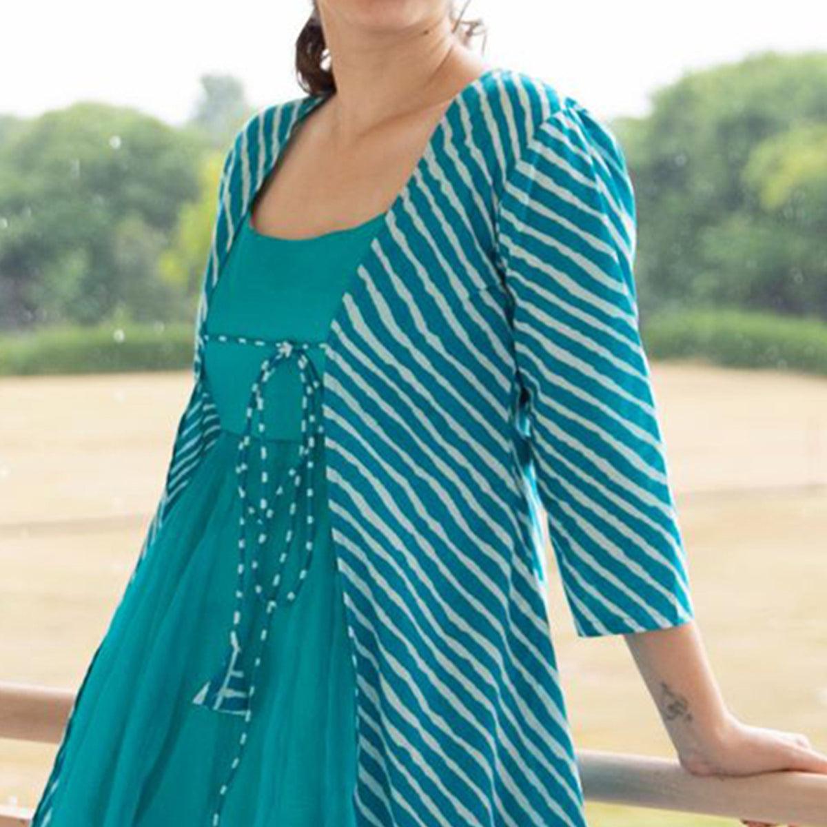 Sky Blue Digital Printed Georgette Kurti - Peachmode