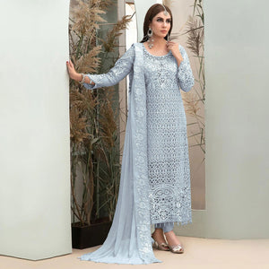 Sky Blue Embroidered Georgette Pakistani Suit - Peachmode