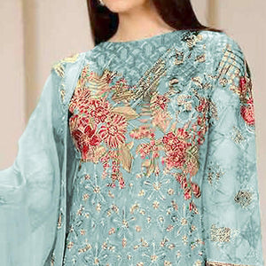 Sky Blue Embroidered Georgette Pakistani Suit - Peachmode
