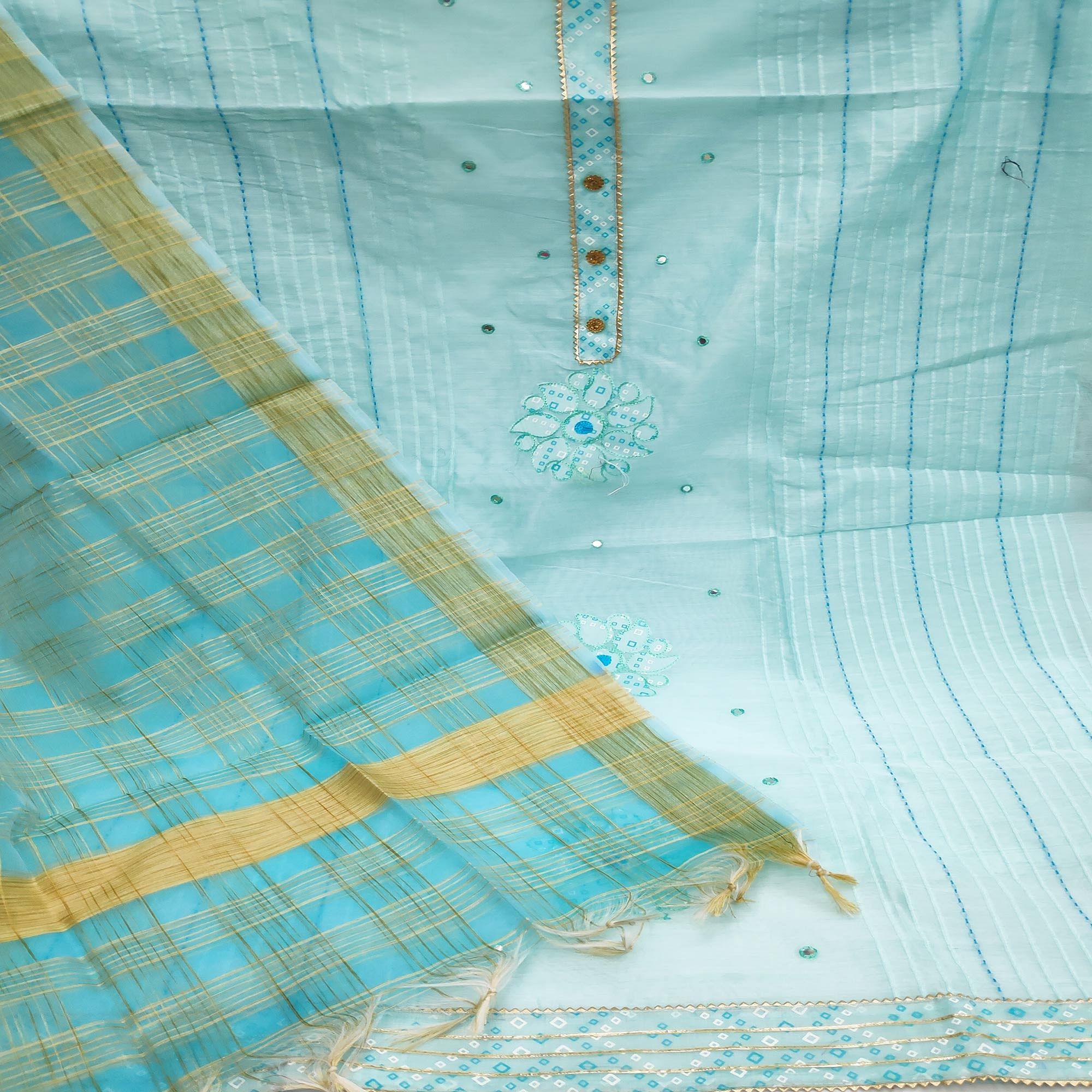 Sky Blue Festive Wear Gotta Handwork Chanderi Dress Material - Peachmode