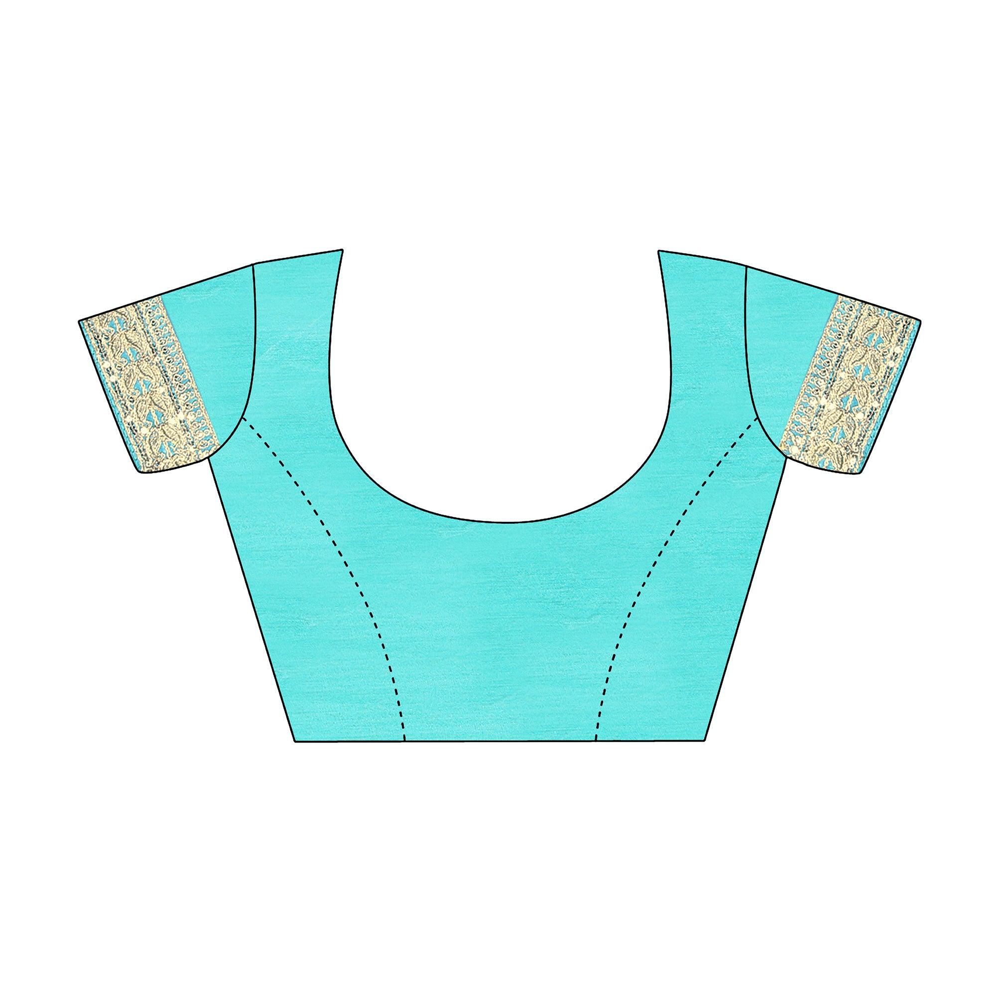 Sky Blue Festive Wear Printed Georgette Saree - Peachmode