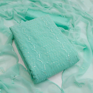 Sky Blue Festive Wear Sequence Embroidered Georgette Dress Material - Peachmode