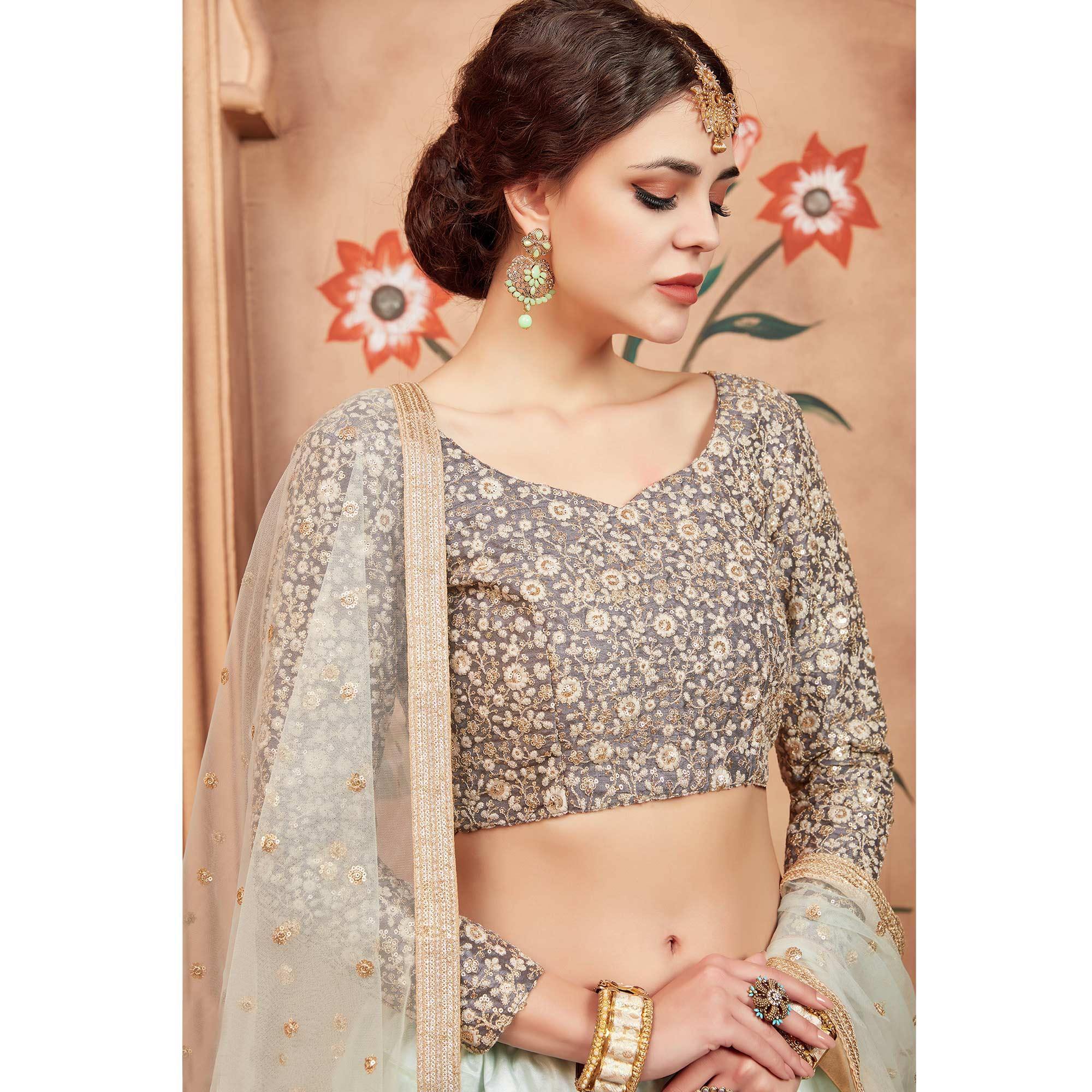 Sky Blue Festive Wear Sequence Thread Work Soft Net Lehenga Choli - Peachmode