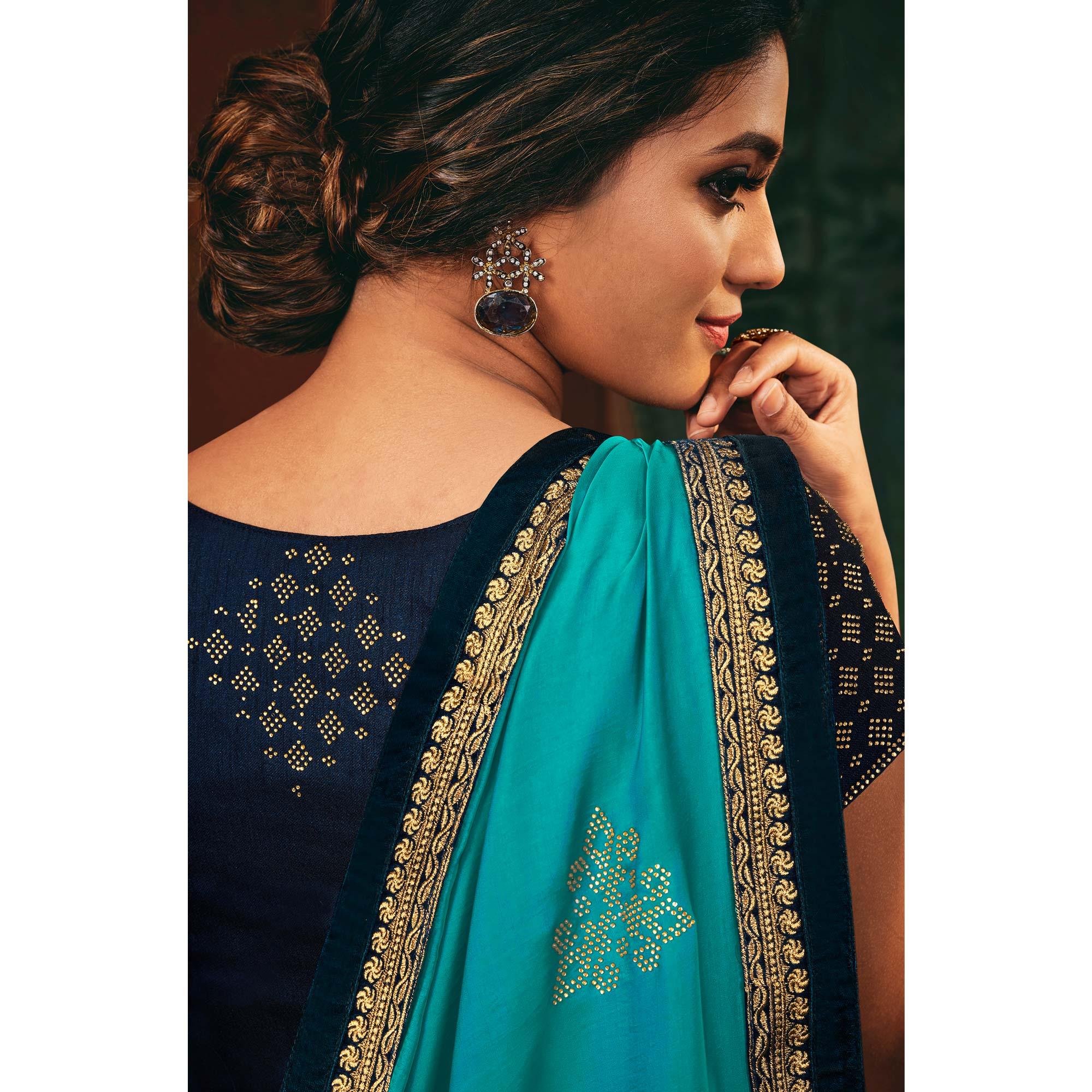 Sky Blue Festive Wear Woven Silk Saree - Peachmode