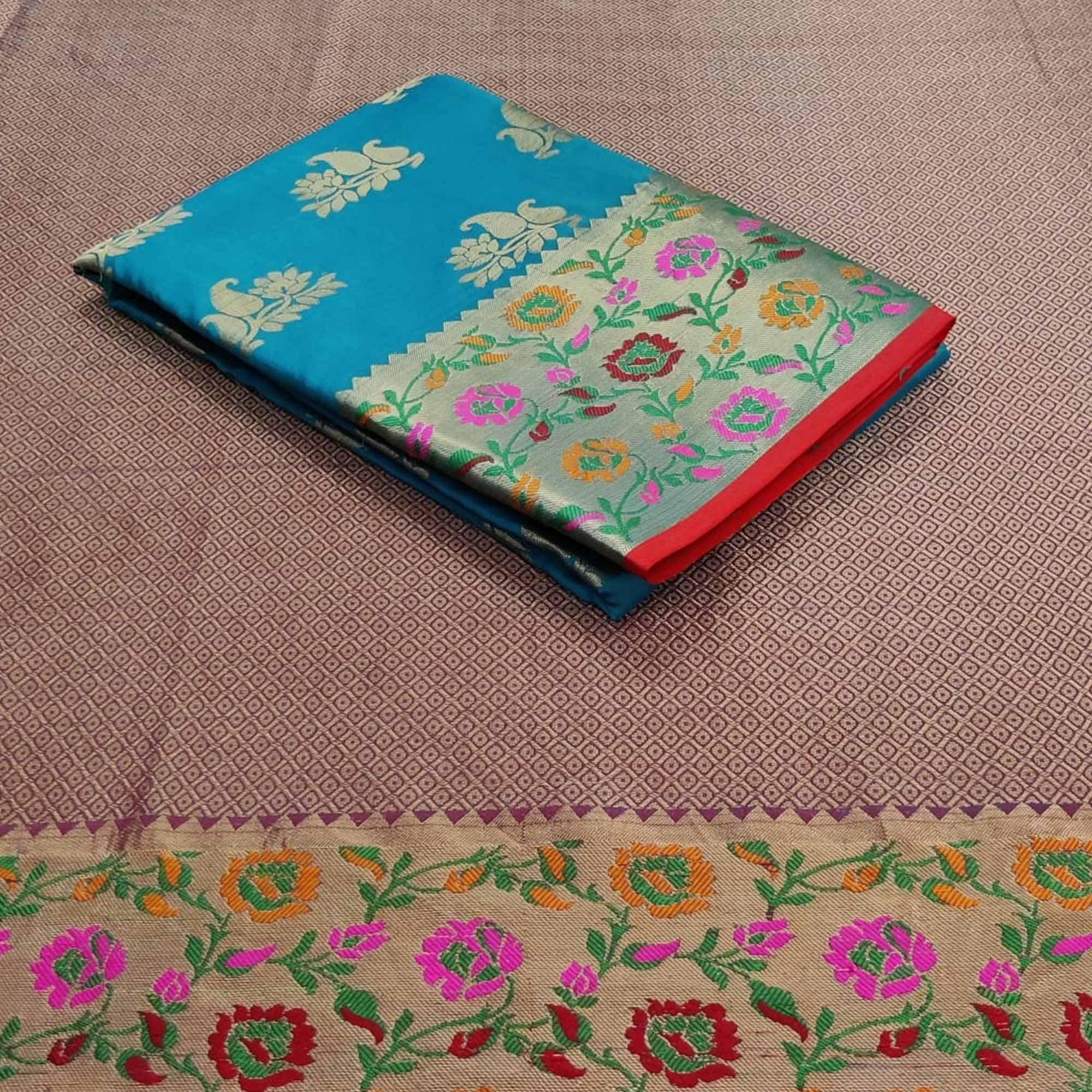 Sky Blue Festive Wear Woven Silk Saree With Border - Peachmode