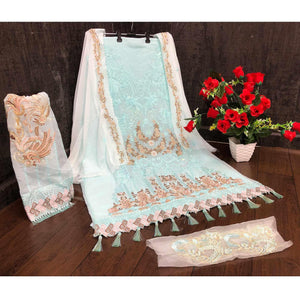 Sky Blue Party Wear Floral Embroidered Georgette Straight Salwar Suit - Peachmode
