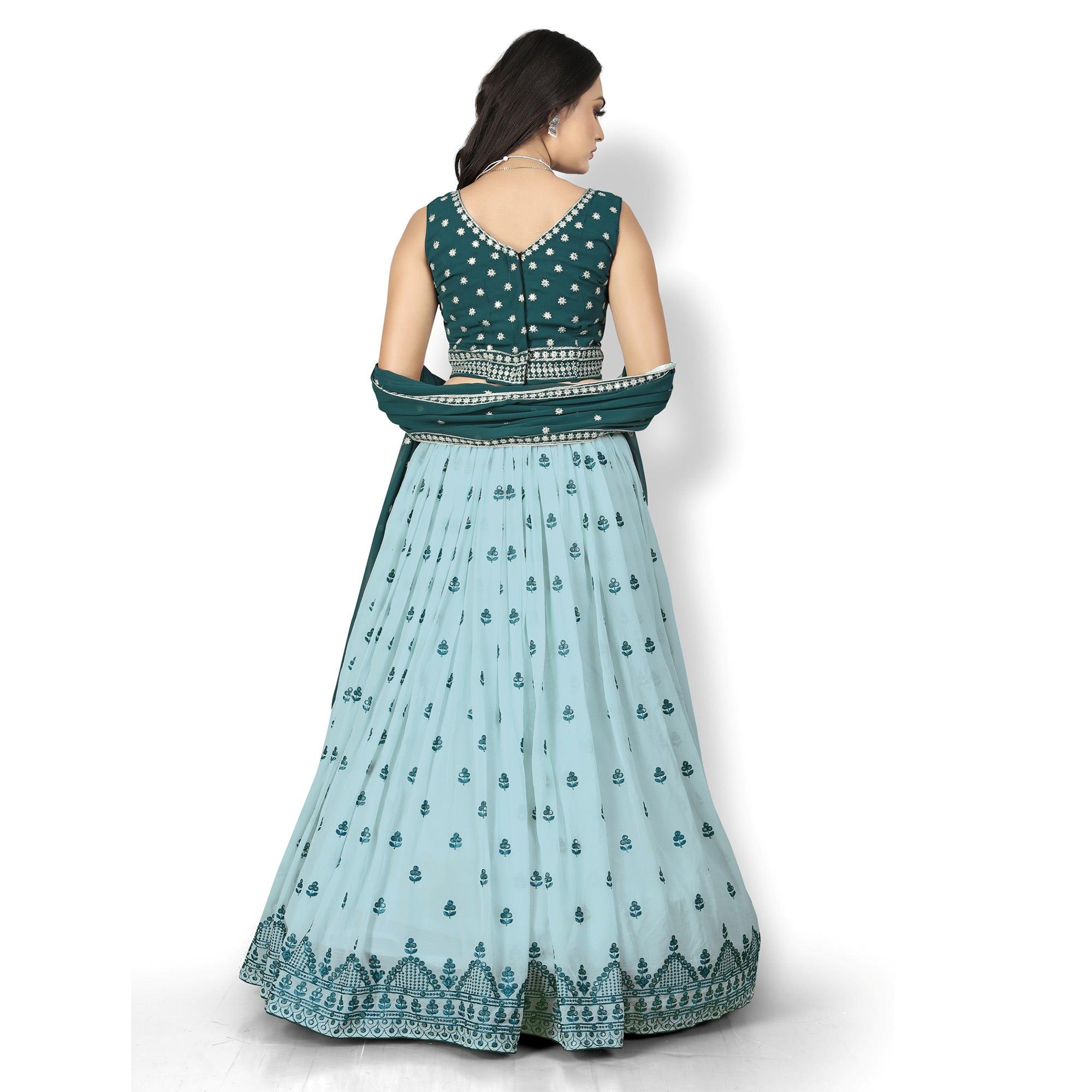 Sky Blue Party Wear Sequence Embroidered Tapetta Lehenga Choli - Peachmode