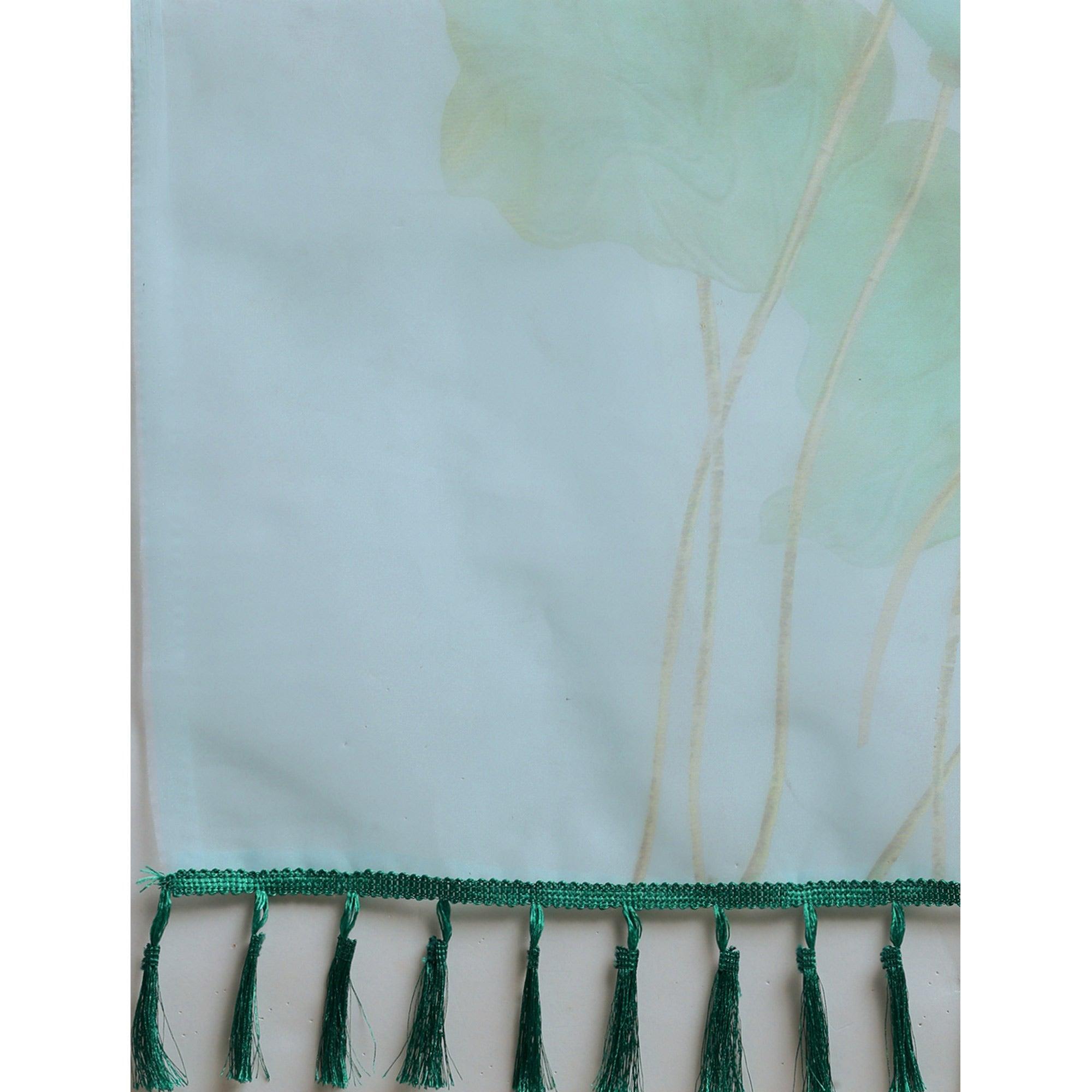 Sky Blue Partywear Printed Organza Saree - Peachmode